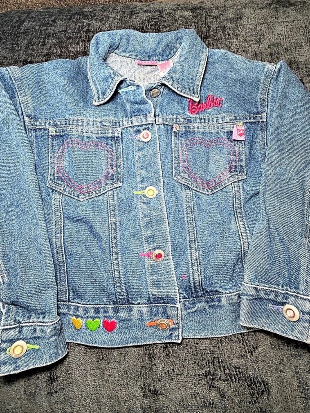 Barbie Denim Jacket Size 7 Vintage 1998 Kids 90s Mattel Embroidered Purse Coquet